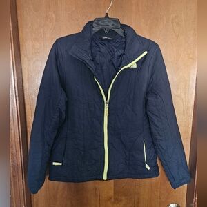 The North Face Women's Quilted Jacket in Navy with Lime Trim